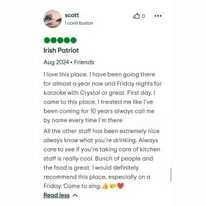 Yelp Review for Karaoke hosted by Lively Vibes at The Irish Patriot in Orland Park, IL 